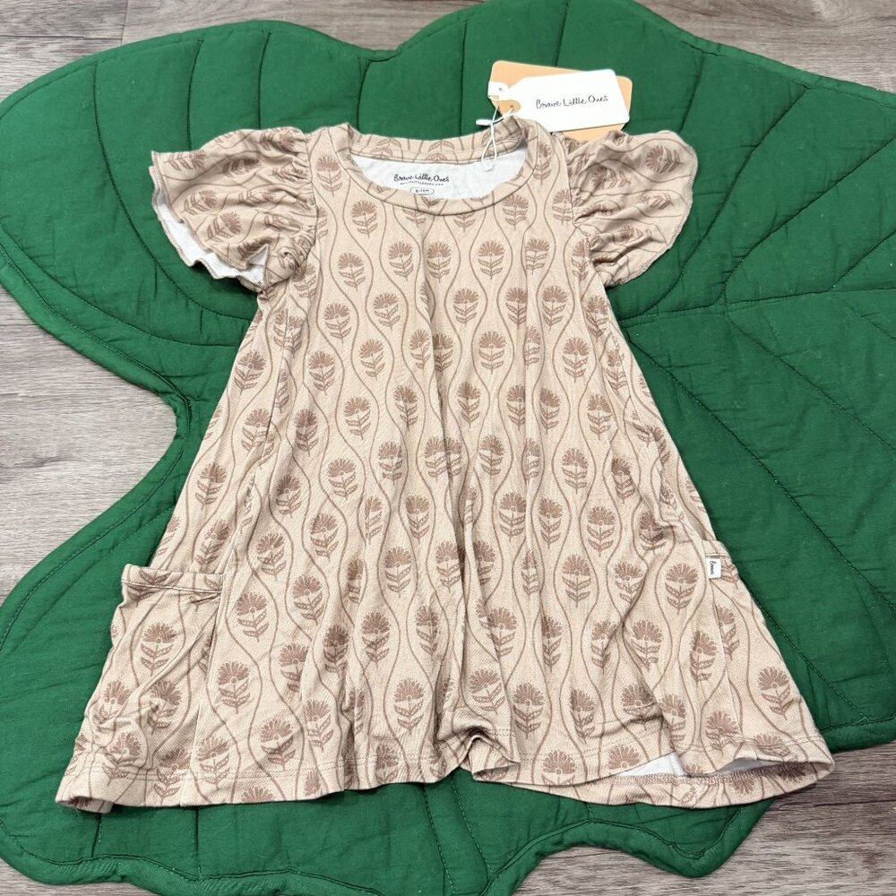 Brave Little Ones Bamboo 6-12M Floral Flutter Sleeve Pocket Dress